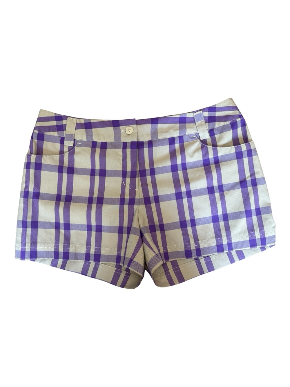 Adidas Women’s Plaid Golf Shorts Purple Khaki Size 6 Y2K Preppy Blokecore - Picture 2 of 10